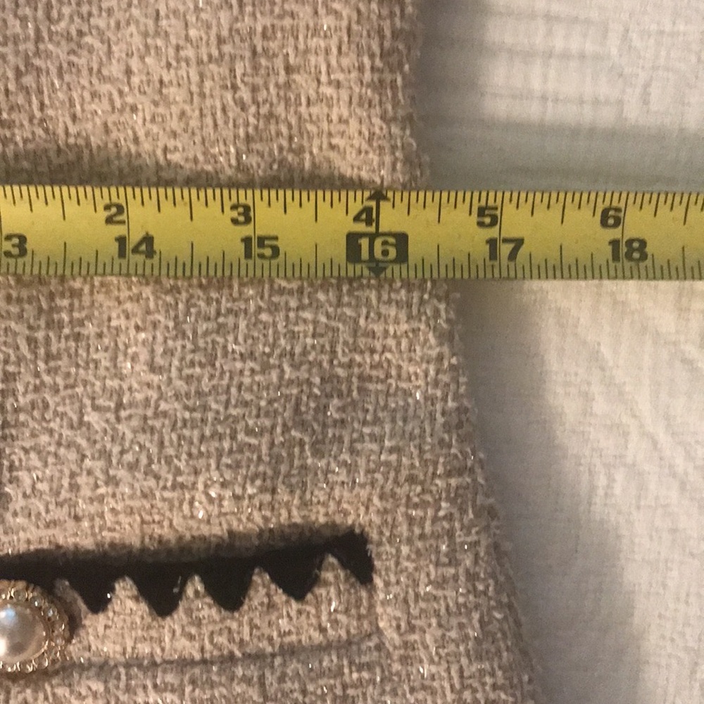Alexia Admore Tan Boucle Tweed Dress Black Scalloped Trim Rhinestone Buttons 8 - Picture 14 of 16